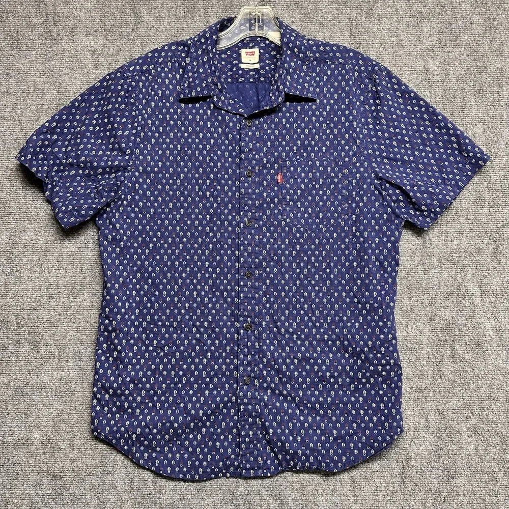 Levi's Mens Navy Blue Cactus Print Standard Fit Short Sleeve Button Up Shirt M